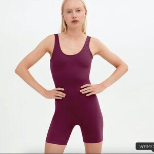 girlfriend collective plum bike unitard size l